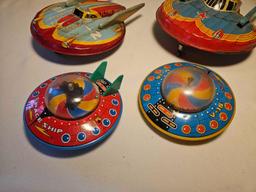 Assortment of Tin Litho Spaceships - Modern Toys, SFA