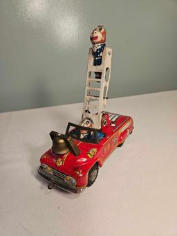 Vintage Tin Litho Mechanical Fire Truck - Japan