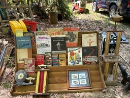 display with advertising and trophies