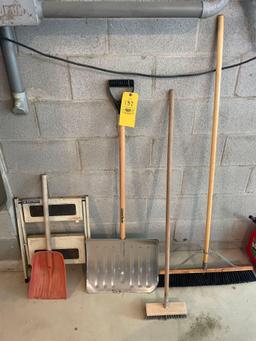 Yard Tools, 3 Gas Cans & Step Stool