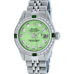 Rolex Ladies Stainless Steel Green Diamond & Emerald Datejust Wristwatch