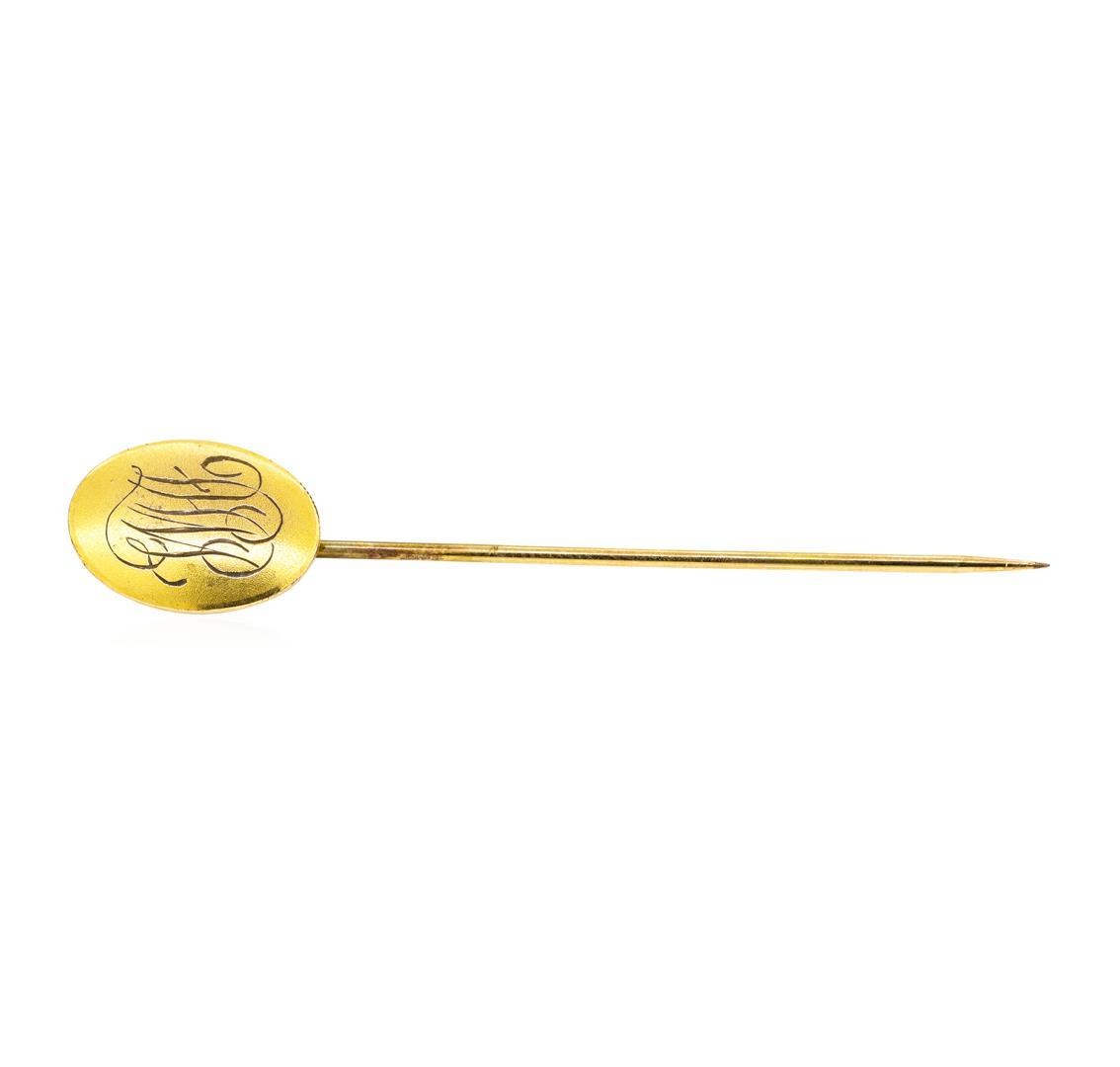 Script Stick Pin - 10KT Yellow Gold and Yellow Gold Plated