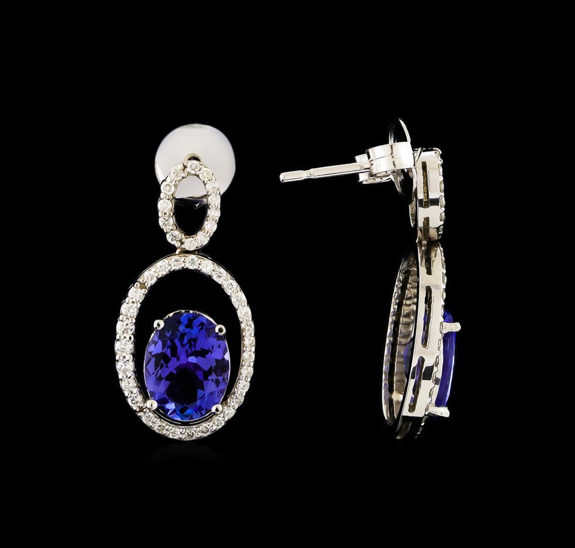 3.58 ctw Tanzanite and Diamond Earrings - 14KT White Gold