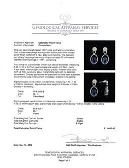 3.58 ctw Tanzanite and Diamond Earrings - 14KT White Gold