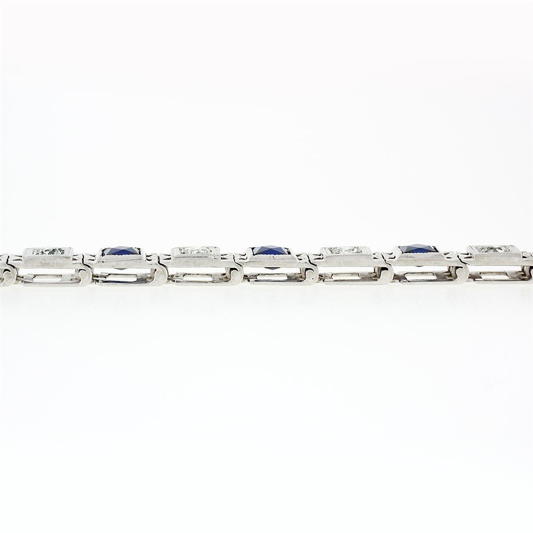 Antique Art Deco 18k Gold 1.10 ctw European Diamond & Syn. Sapphire Line Bracele
