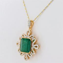 13.41 ctw Emerald and 1.72 ctw Diamond 18K Yellow and White Gold Pendant