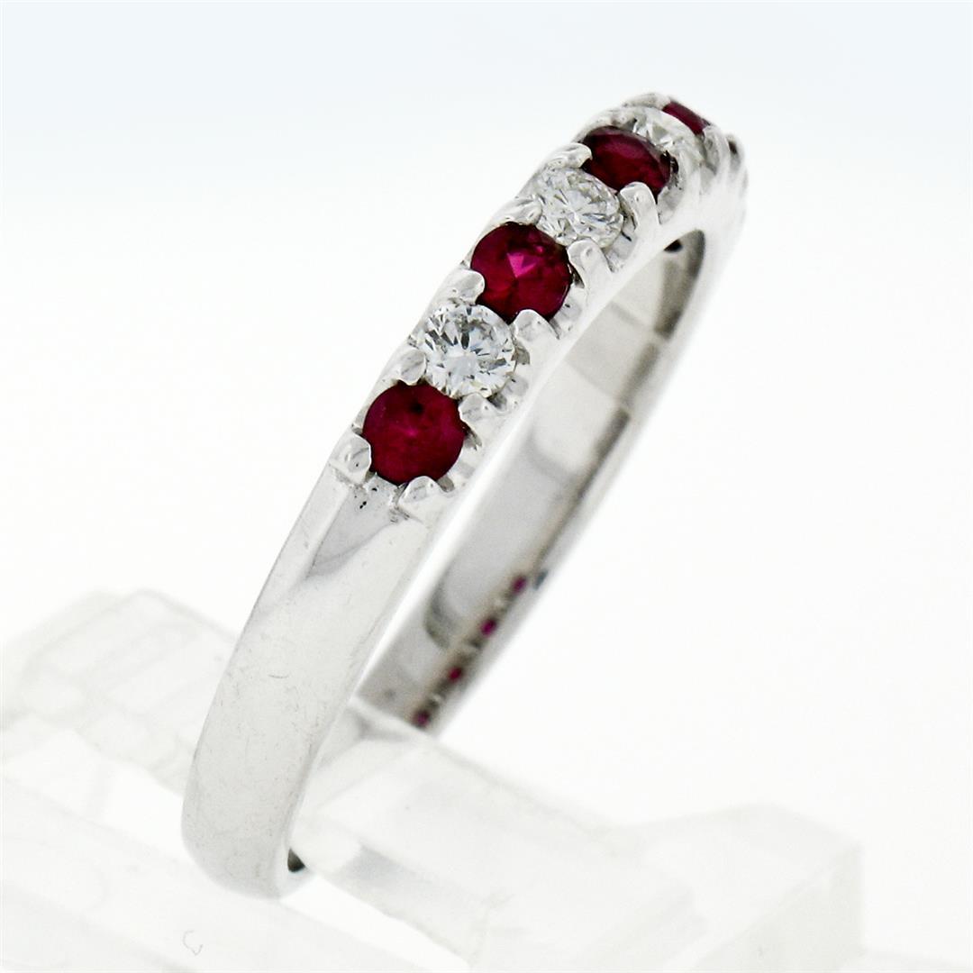 New 14K White Gold 3mm 0.62 ctw Alternating Shared Prong Ruby & Diamond Band Rin