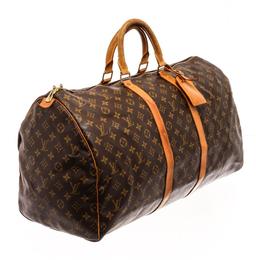 Louis Vuitton Brown Monogram Canvas Keepall 55 Travel Bag