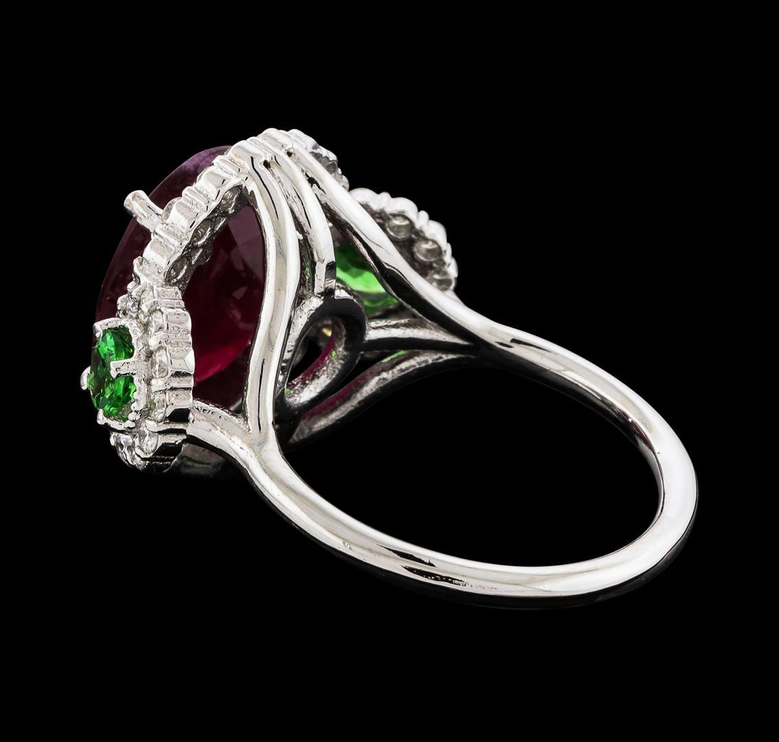 5.91 ctw Ruby, Tsavorite, and Diamond Ring - 14KT White Gold