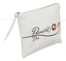 Christian Dior White Leather Paradise Zip Pouch Wallet