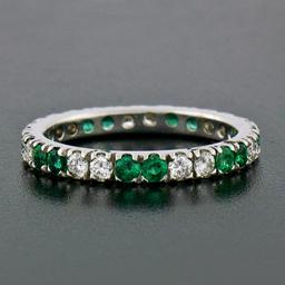 14K White Gold 1.40 ctw Round Shared Prong Diamond & Emerald Eternity Band Ring