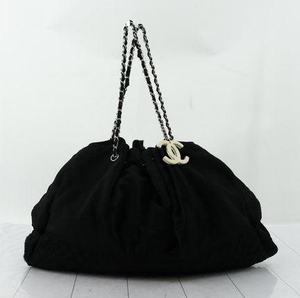 Chanel Black Satin Melrose Cabas Large Tote Bag