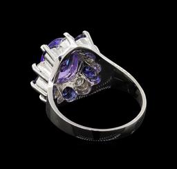 14KT White Gold 2.48 ctw Tanzanite, Sapphire and Diamond Ring