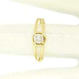 14k Solid Yellow Gold 0.21 ctw Round Brilliant Diamond Solitaire Open Band Ring