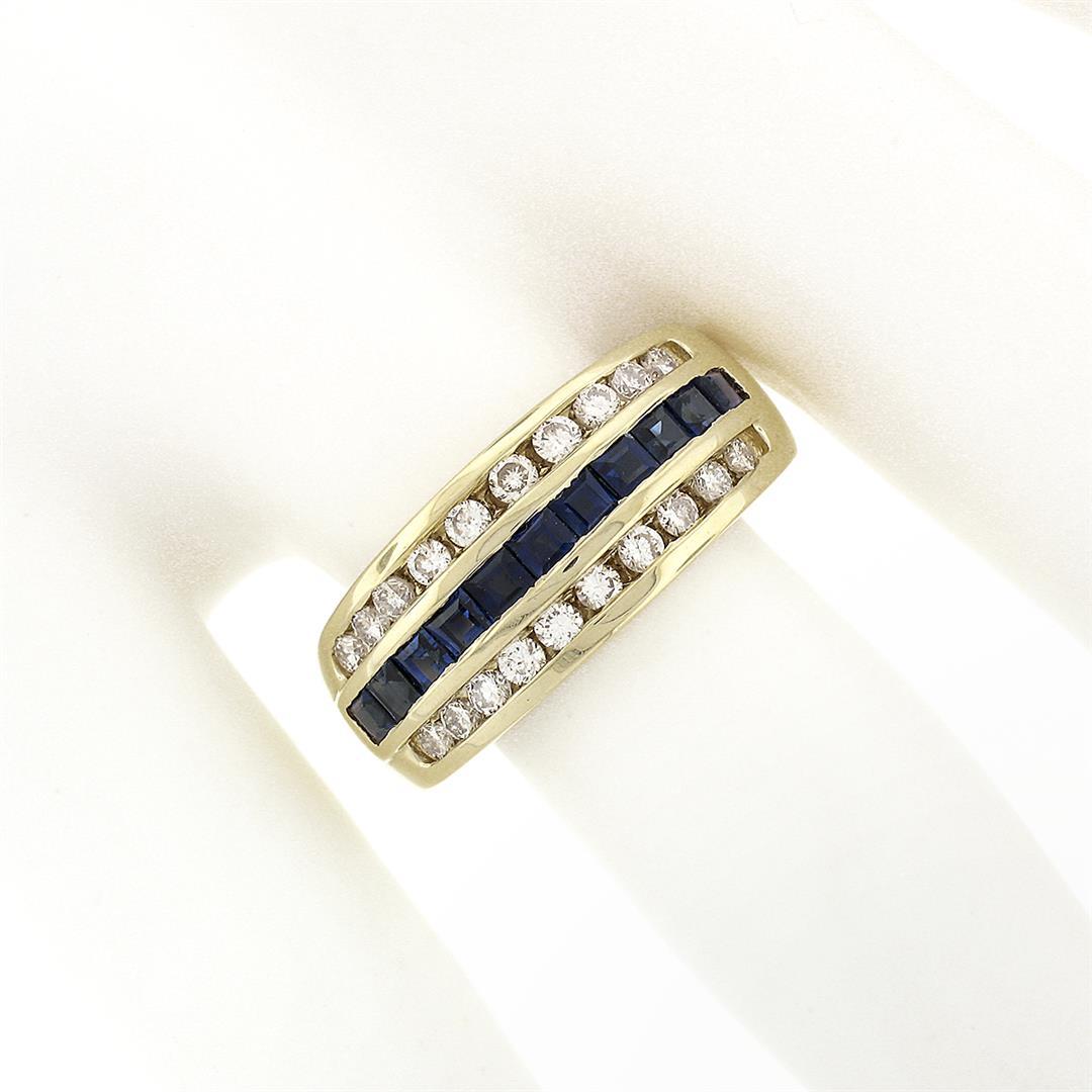 14K Yellow Gold 1.37 ctw Blue Square Step Channel Set Sapphire & Diamond Band Ri