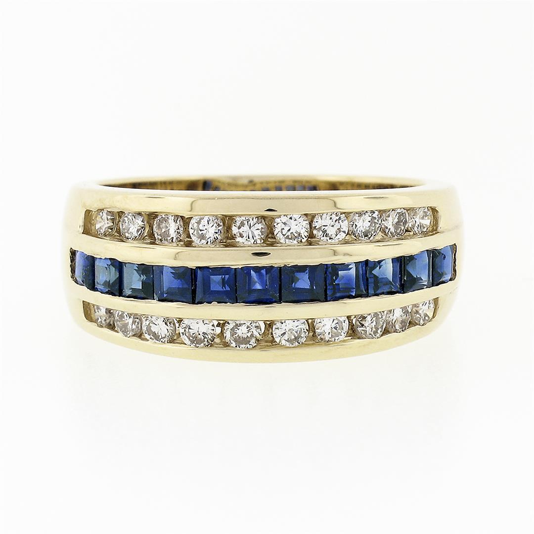 14K Yellow Gold 1.37 ctw Blue Square Step Channel Set Sapphire & Diamond Band Ri