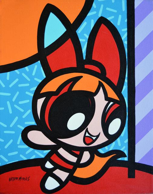 MORAIS **THE POWERPUFF GIRLS (TRIPTYCH) ** SIGNED ORIGINAL ACRYLIC