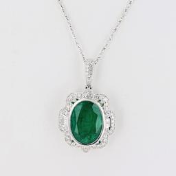 11.37 ctw Emerald and 0.83 ctw Diamond 18K White Gold Pendant