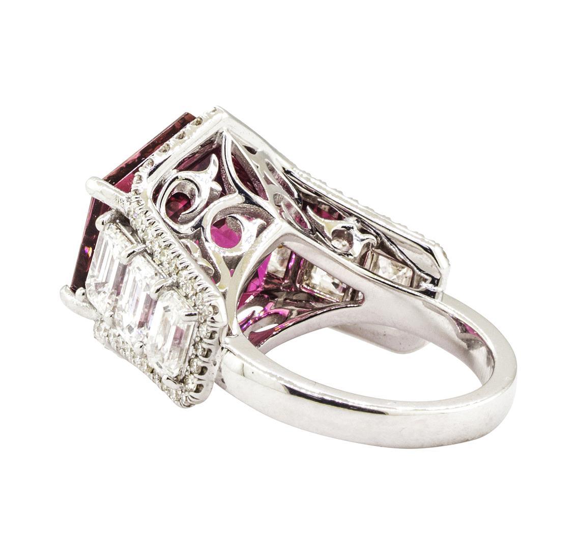 17.41 ctw Natural Rubellite and Diamond Ring - 18KT White Gold