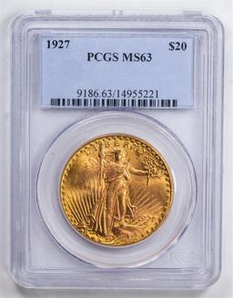 1927 $20 Double Eagle Gold Coin PCGS MS63