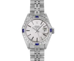 Rolex Ladies Stainless Steel Silver Index Dial Diamond And Sapphire Date Watch