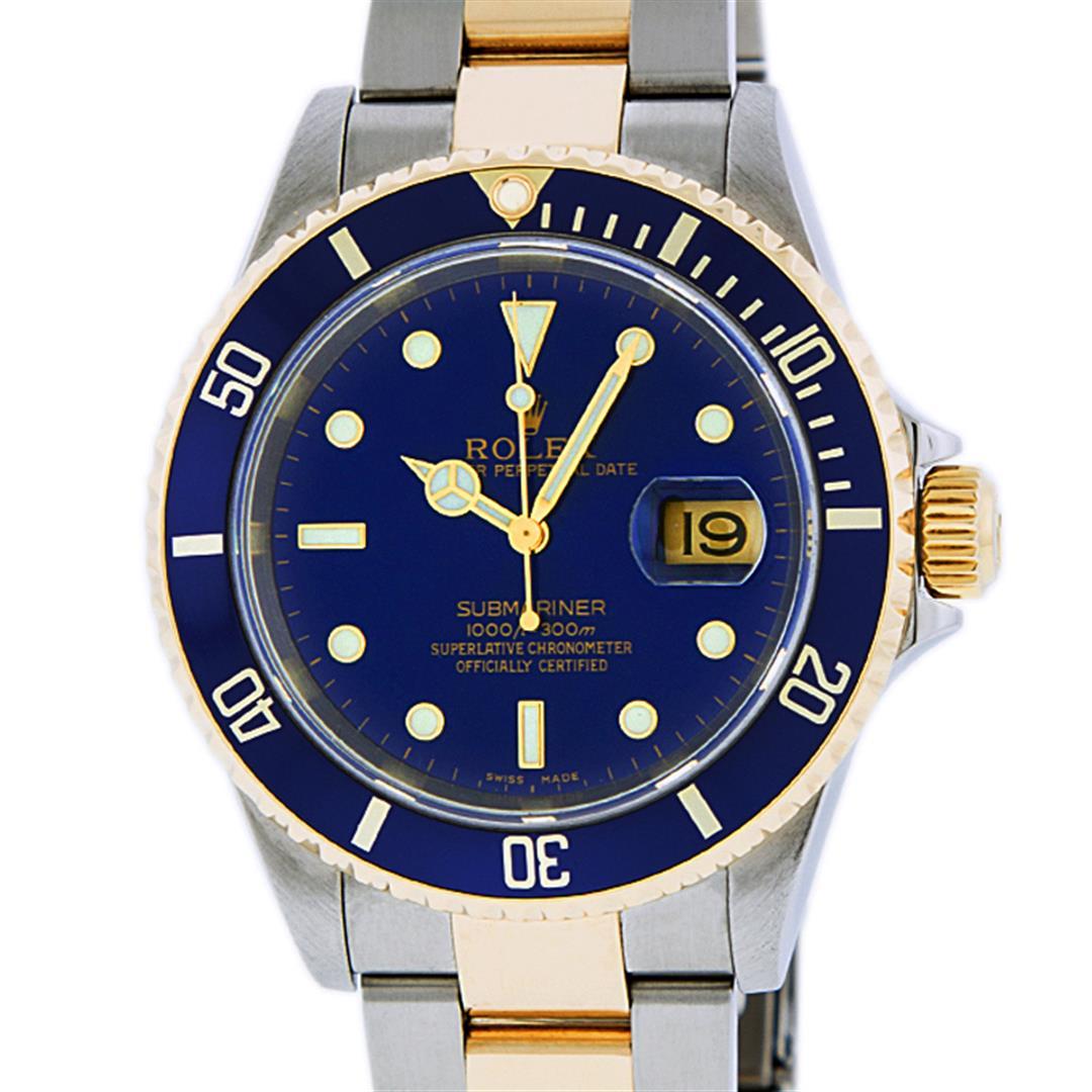 Rolex Mens 2 Tone Stainless Steel and Yellow Gold Blue Dial Oyster Band 40mm Sub