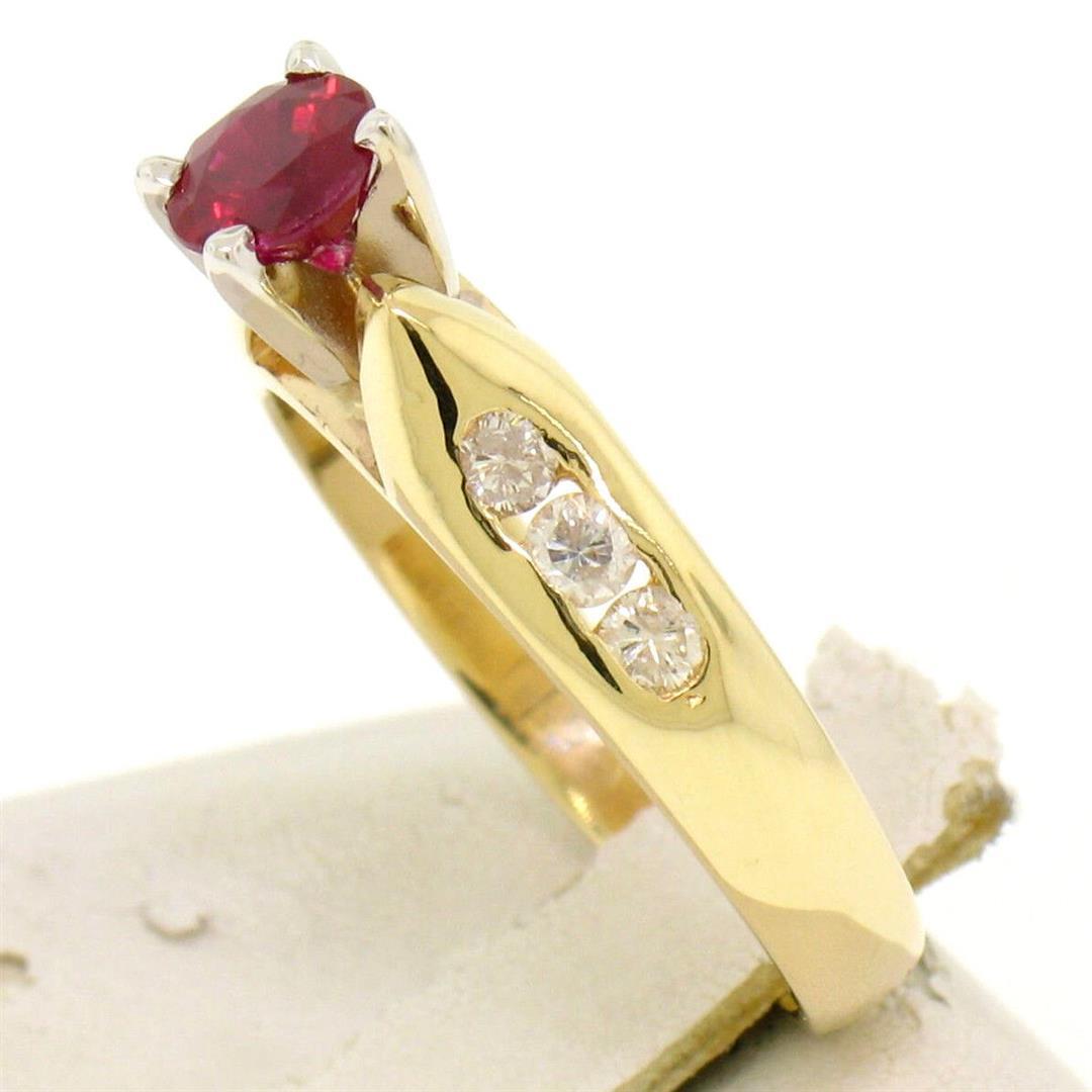 14k Yellow Gold 0.77 ctw Round Ruby Solitaire Engagement Ring w/ Diamond Accents