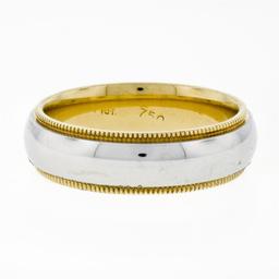 Men's 18k White and Yellow Gold 5.5mm Milgrain Edged Band Ring