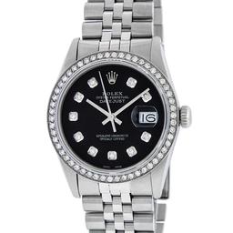 Rolex 36MM Stainless Steel Black Diamond Datejust Wristwatch