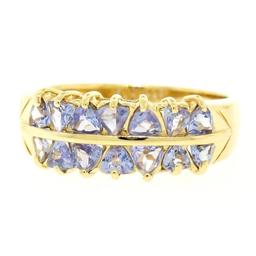 14k Yellow Gold Dual Two Row 1.40 ctw 14 Trillion Cut Natural Tanzanite Band Rin