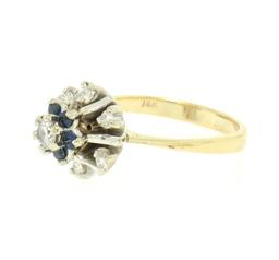 14k Yellow & White Gold 0.65 ctw Diamond Sapphire 3 Tiered Starburst Cluster Rin