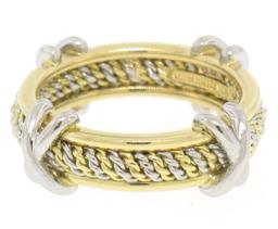 Mavito Solid Platinum 18k Yellow Gold Twisted Wire & X Eternity Band Ring Sz 5.5