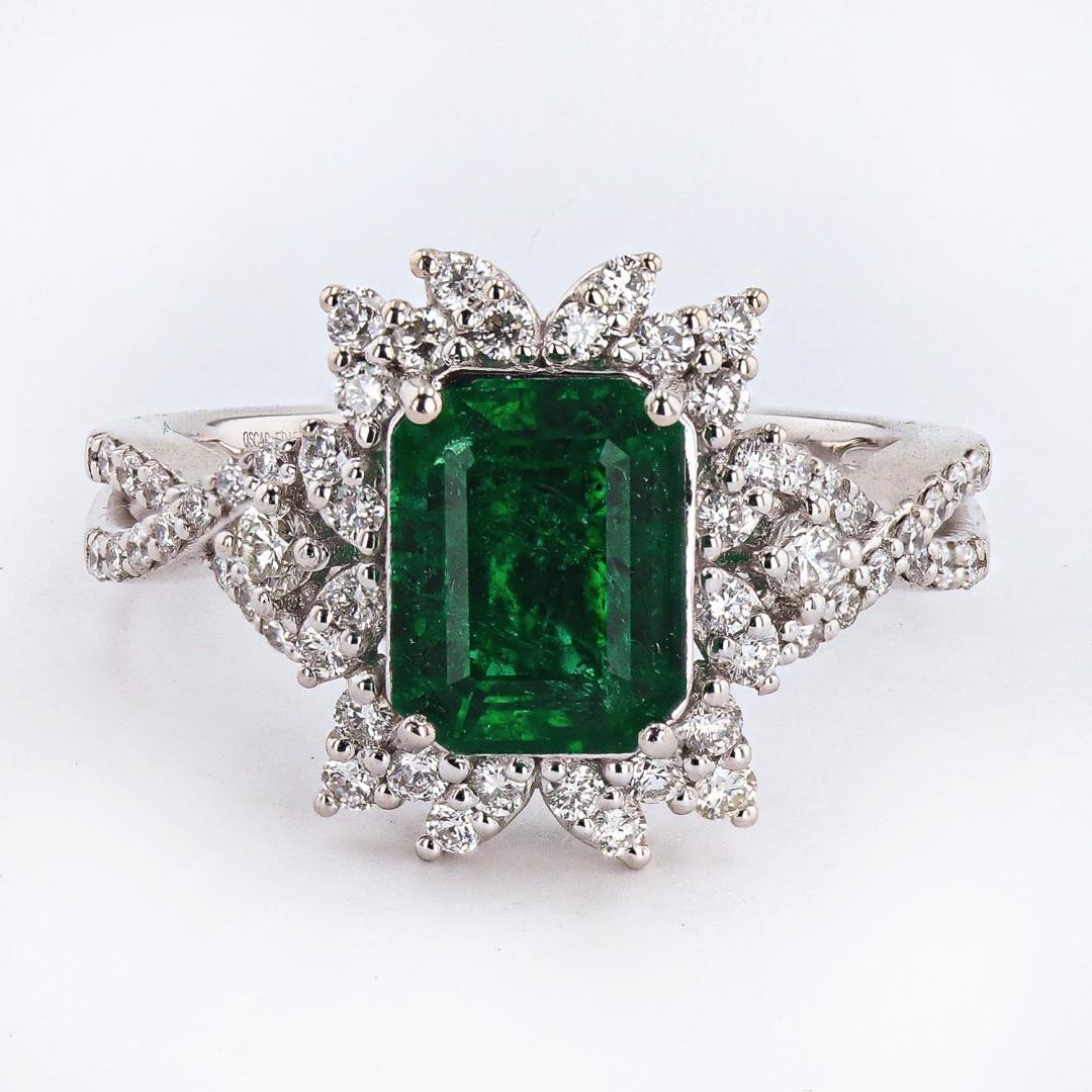 1.99 ctw Emerald and 0.57 ctw Diamond Platinum Ring (GIA CERTIFIED)