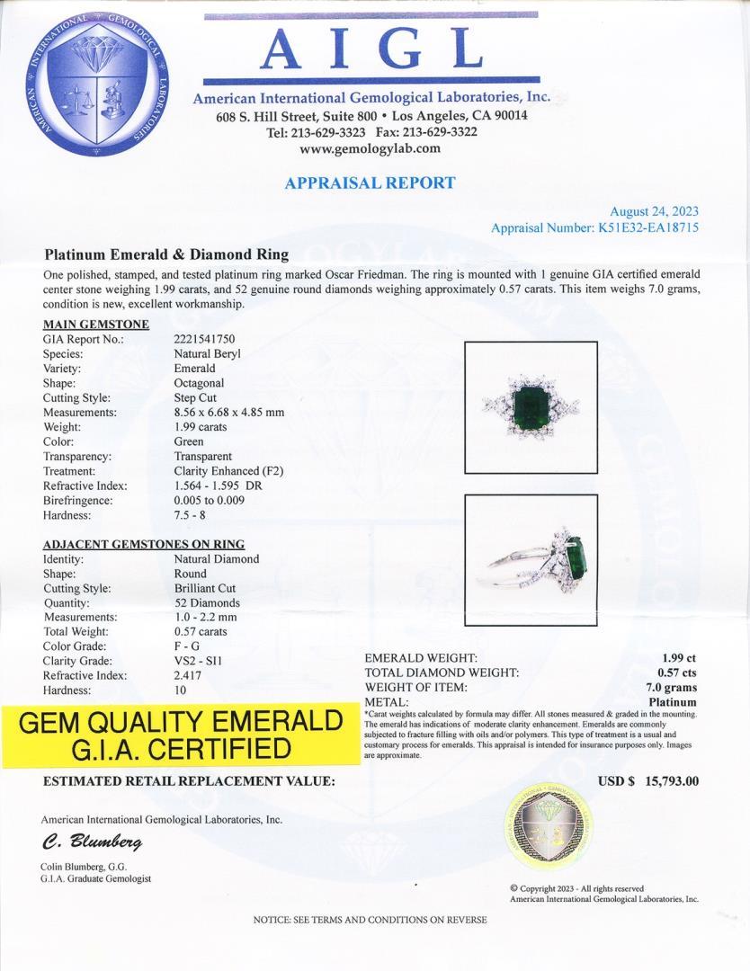 1.99 ctw Emerald and 0.57 ctw Diamond Platinum Ring (GIA CERTIFIED)