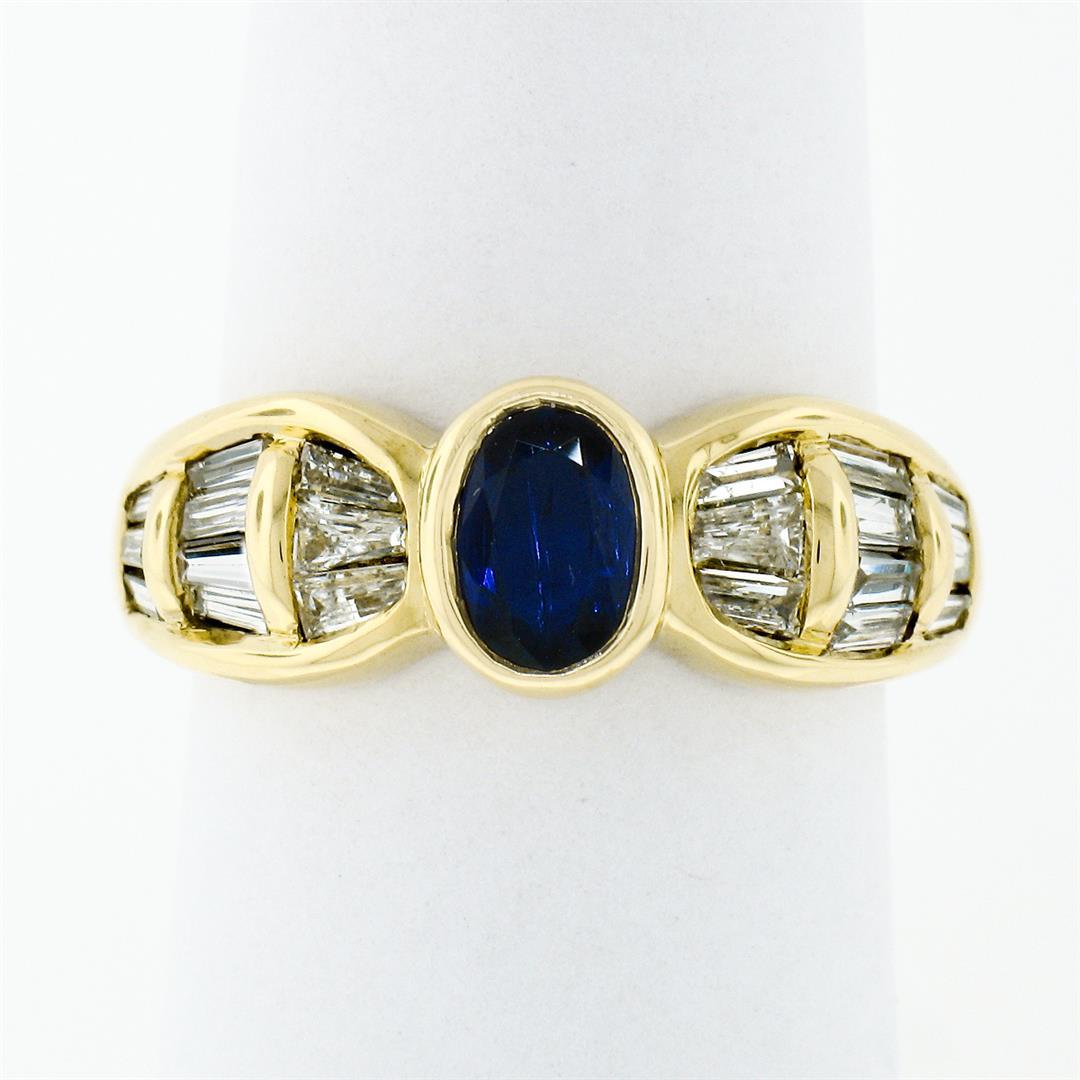 Trevi 18k Yellow Gold 1.90 ctw Oval Sapphire & Baguette Diamond Ring