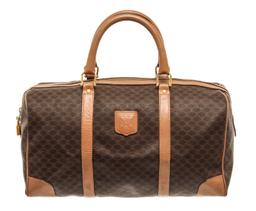 Celine Brown Macadam Canvas Boston Bag