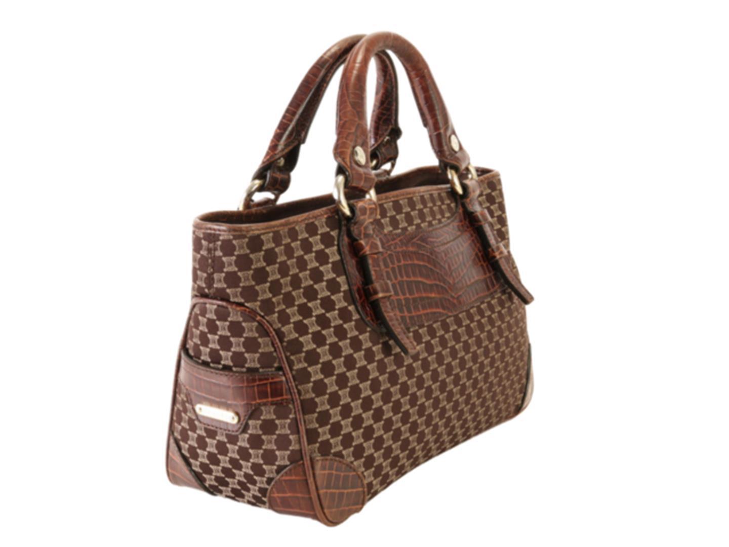 Celine Brown Canvas & Snake Embossed Leather Boogie Bag