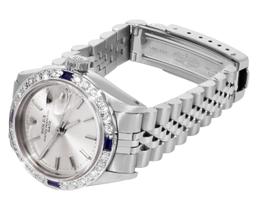 Rolex Ladies Stainless Steel Silver Index Diamond And Sapphire Date Wristwatch