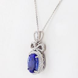 6.44 ctw Tanzanite and 0.66 ctw Diamond Platinum Pendant