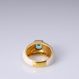 18K Yellow Gold Enamel & Emerald Ring