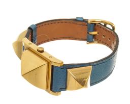 Hermes Blue Metal and Leather Medor Plated 23 Quartz Watch