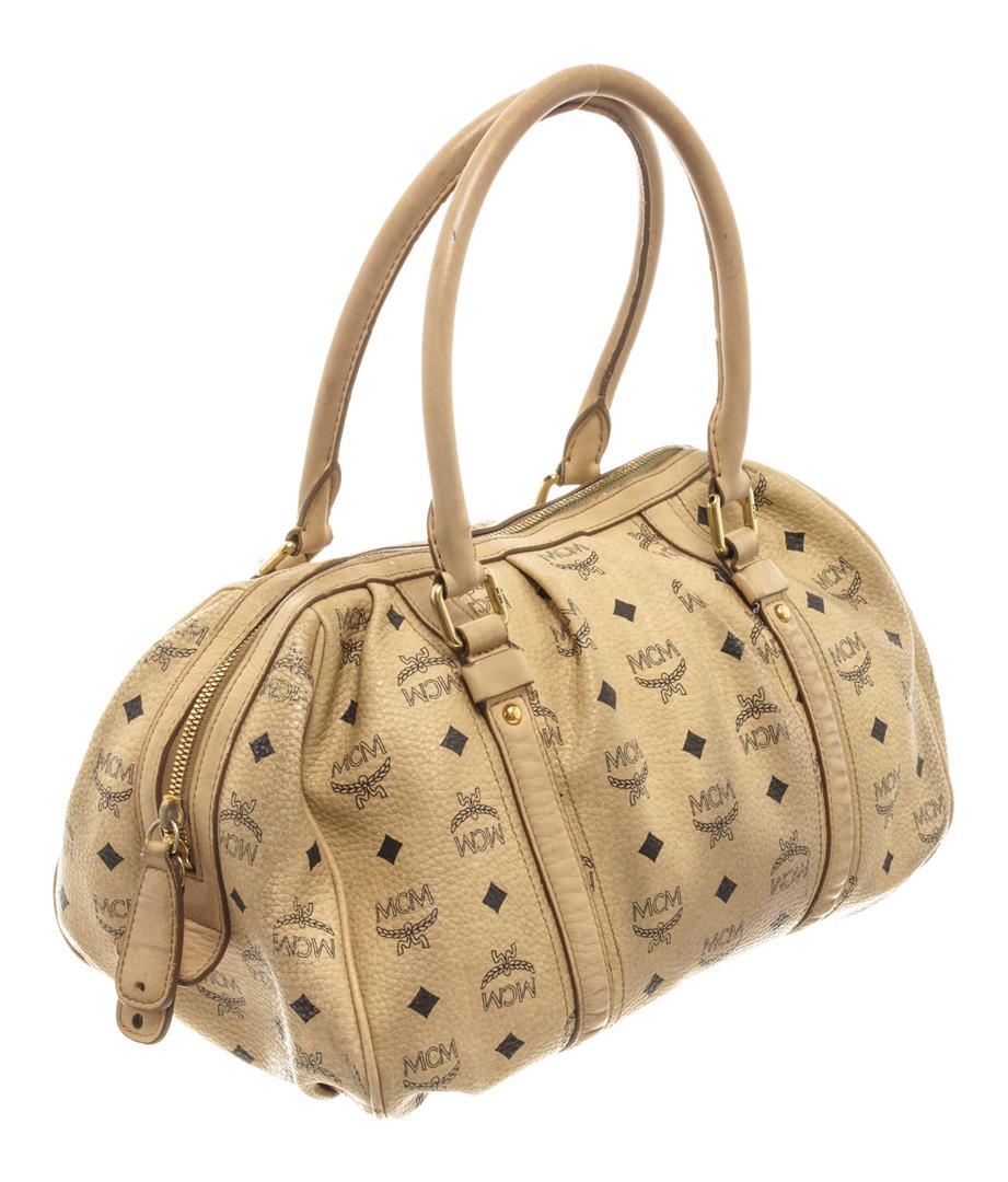 MCM Beige Visetos Leather Shoulder Bag