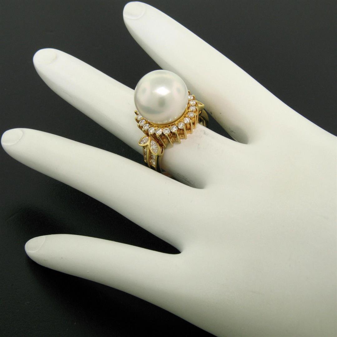 18K Yellow Gold LARGE 13.3mm South Sea Pearl Ring w/ Marquise & Round Diamonds