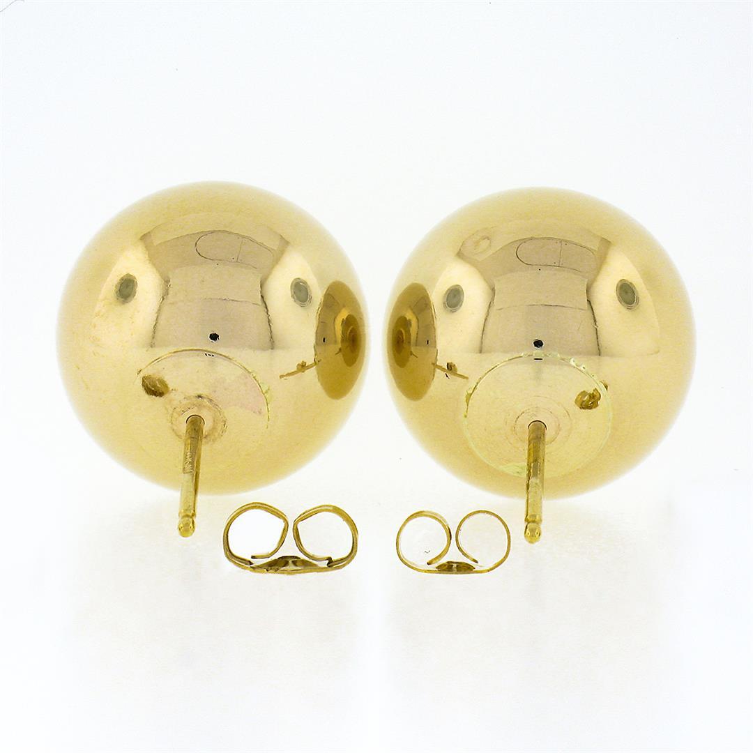 14k Yellow Gold Large Simple 14mm Polished Puffed Round Bead Ball Stud Earrings