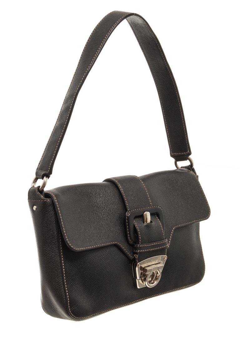 Salvatore Ferragamo Black Leather Ganc Shoulder Bag