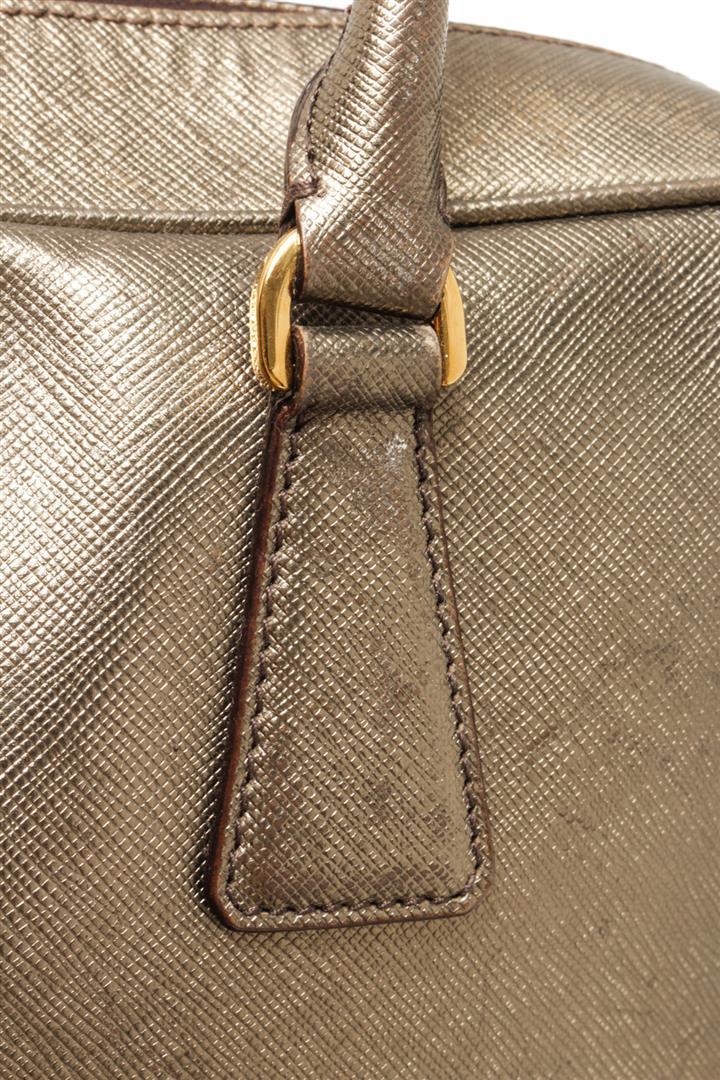 Prada Gold Saffiano Lux Leather Bauletto Satchel Bag