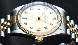 Rolex Mens 2 Tone Champagne Diamond 36MM Datejust Wristwatch