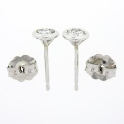 New 14k White Gold .44 ctw Martini Bezel Set Round Brilliant Diamond Stud Earrin