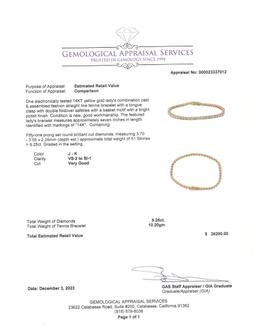 9.25 ctw Diamond Tennis Bracelet - 14KT Yellow Gold