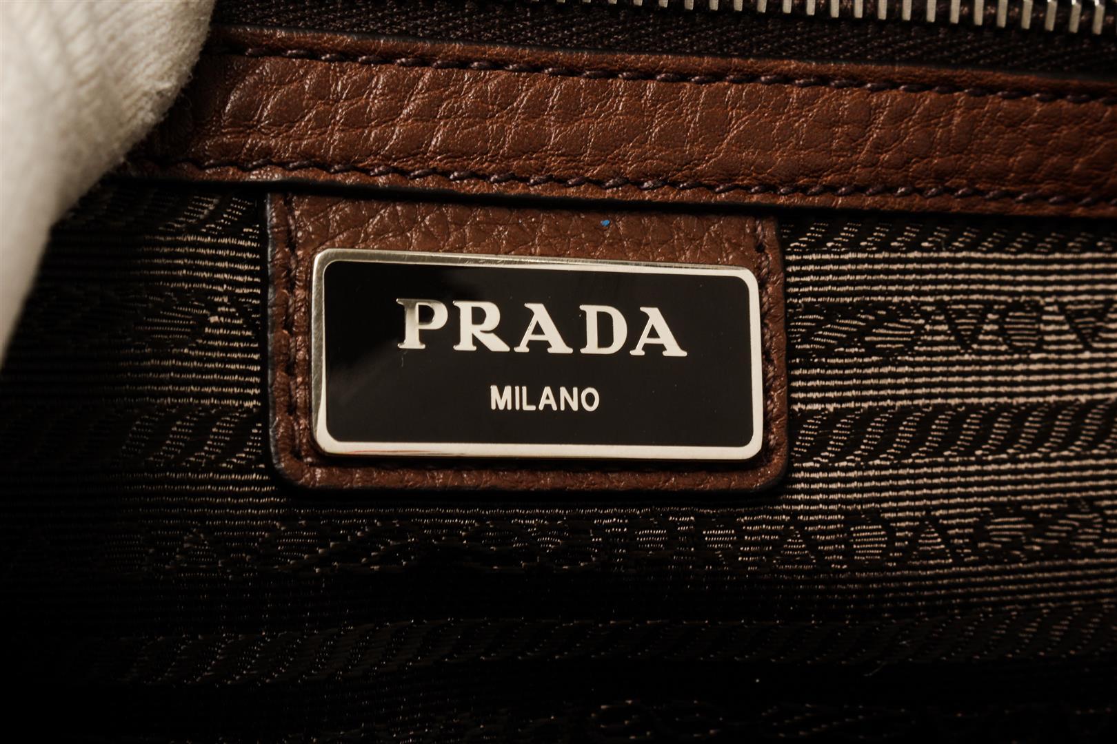 Prada Brown Vitello City Leather Wristlet Zip Pouch